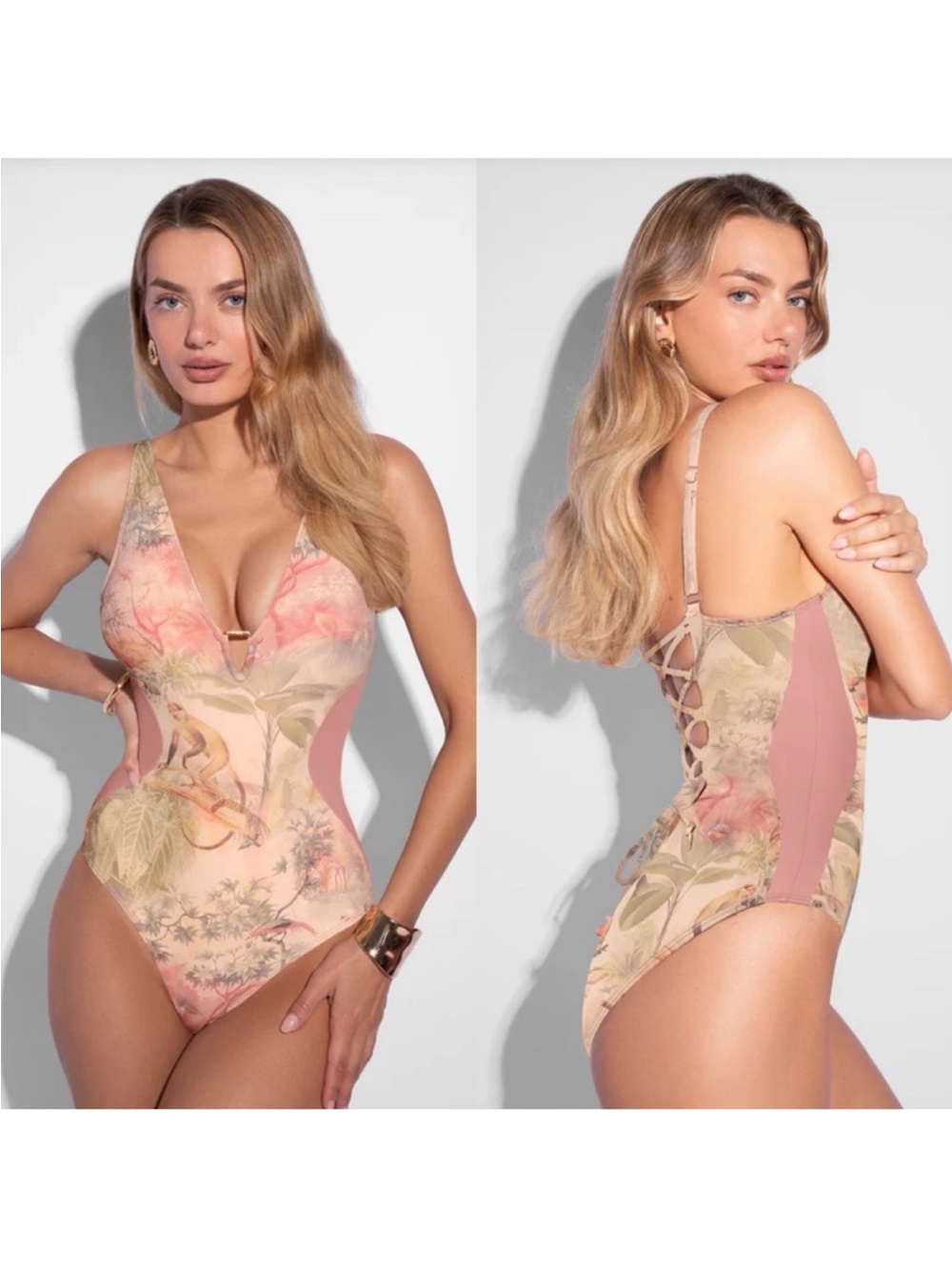 TA3 Plungey Triangle One Piece Swimsuit Medium X-LONG Tropical Pink Neutral